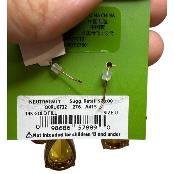 Kate Spade NY Crystal Drop Dangle Bling Earrings Pageant Prom 14k Gold Fill new - Picture 4 of 4